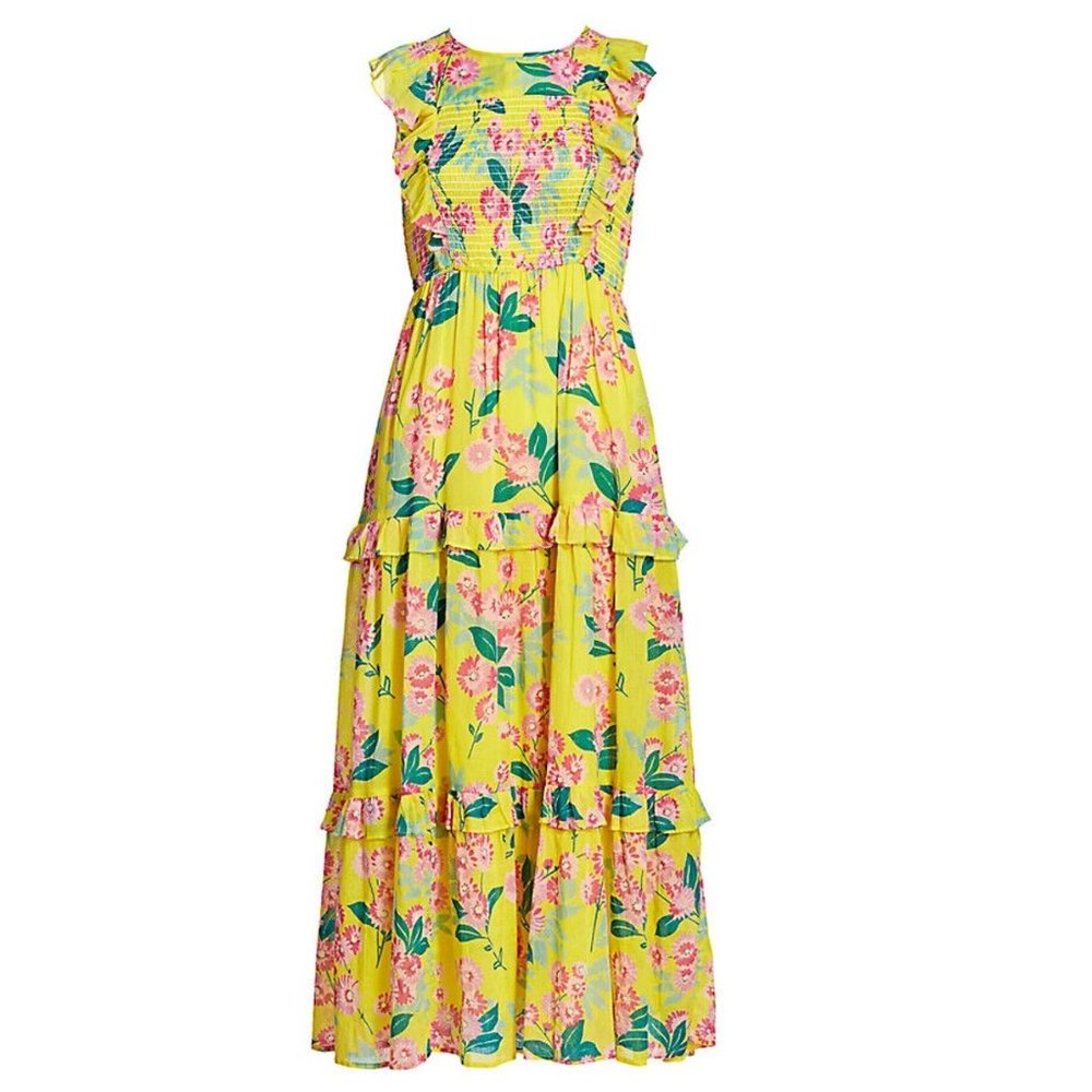 Banjanan Yellow Floral Maxi Dress with Pink & Green Print